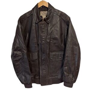 Vintage LL BEAN BROWN GOATSKIN LEATHER BOMBER FLIGHT JACKET PILOT AVIATOR 46 L